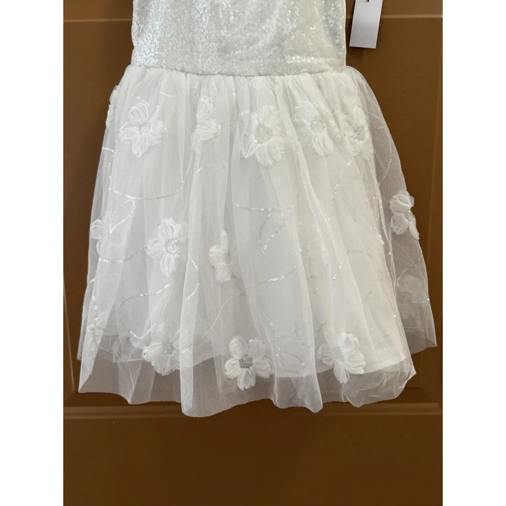 Zenzi Girls White Flower Tutu Dress Sequined Top Size XS (4/5) New with Tags